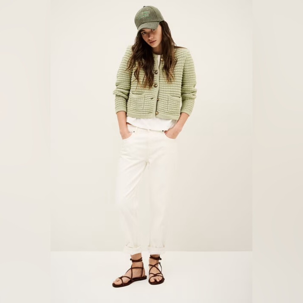 NEW Ba&sh Bash Gaspard Tweed Cardigan Jacket in Light Pastel Green | size 1 / S - Picture 3 of 13